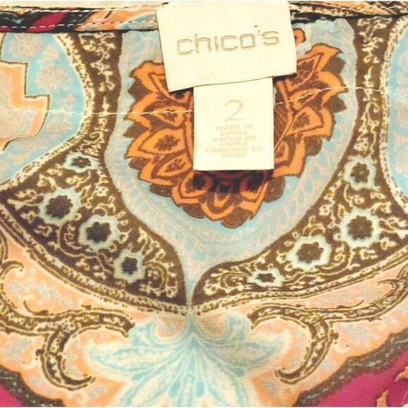 Chico's 2 Blouse Multicolor W/ Lace Accent Sleeves And‎ Neckline 3/4 Sleeve - Picture 6 of 7